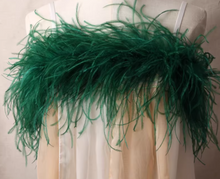 Load image into Gallery viewer, Forest green ostrich feather cape, elegant feather wrap for weddings, formal events and bohemian parties
