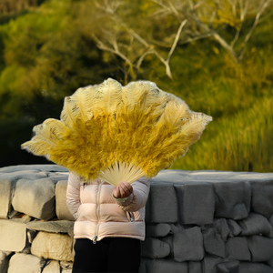 20x36inch Large Gold Ostrich Feather Fan Burlesque Dance feather fan Bridal Bouquet