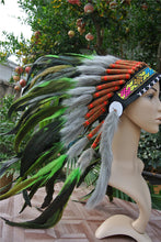 Load image into Gallery viewer, Green Feather Warbonnet Tribal Headpiece - Authentic Style Costume Accessory for Themed Parties &amp; Festivals
