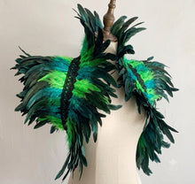 Load image into Gallery viewer, Black Layered Spiky Ostrich Feather Capelet, Gothic Feather Shoulder Shrug, Wedding Halloween Cosplay Feather Collar Stole
