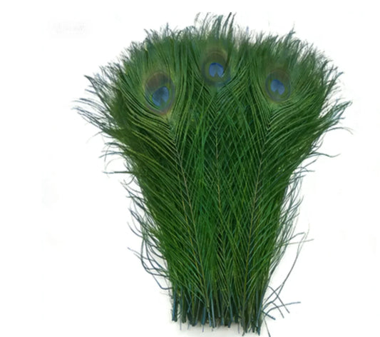 Green peacock feather bundles, natural iridescent feathers for crafts, costumes and home decor