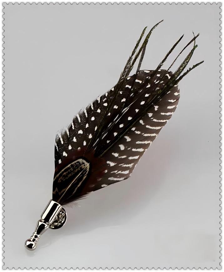 Handmade guinea fowl feather brooch and decorative accessory
