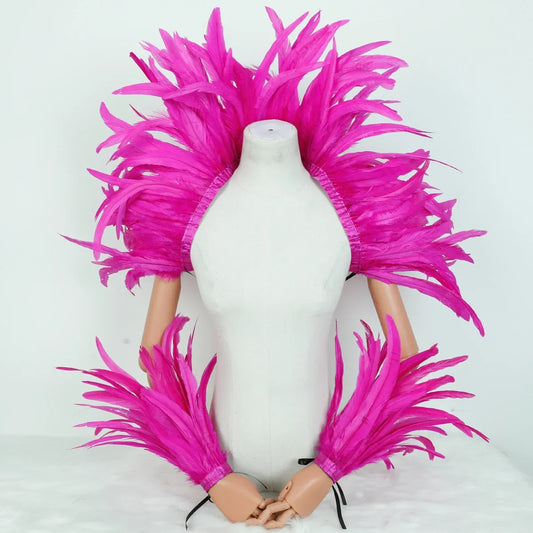 Hot pink feather bridal shawl, romantic shoulder cape for weddings, bachelorette parties and photo props