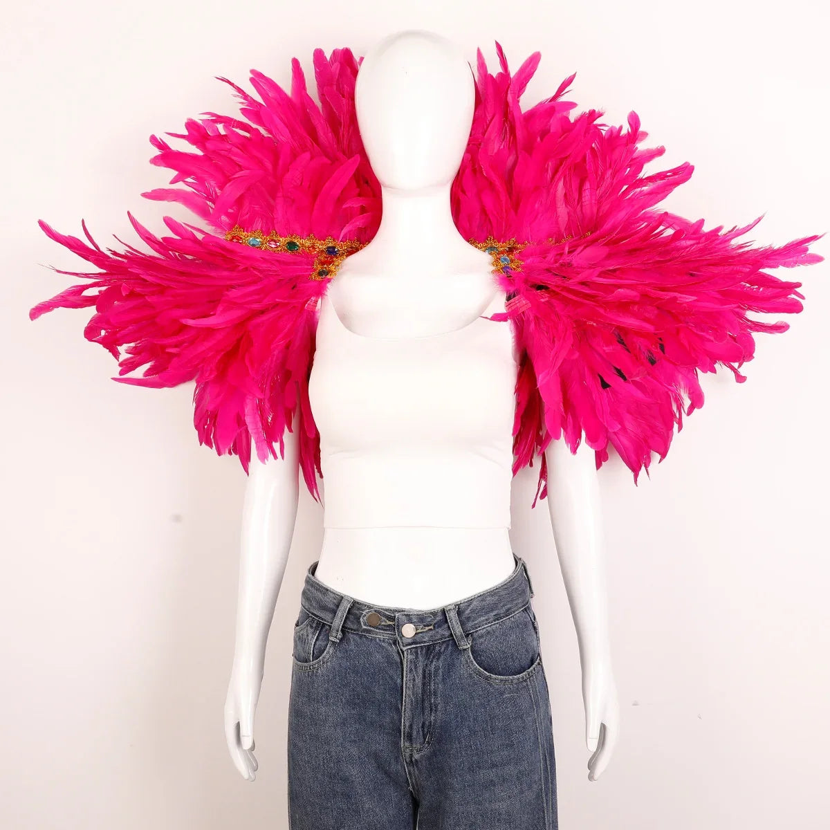 Hot pink feather shoulder cape, burlesque costume accessory for photo shoots, festivals and performances