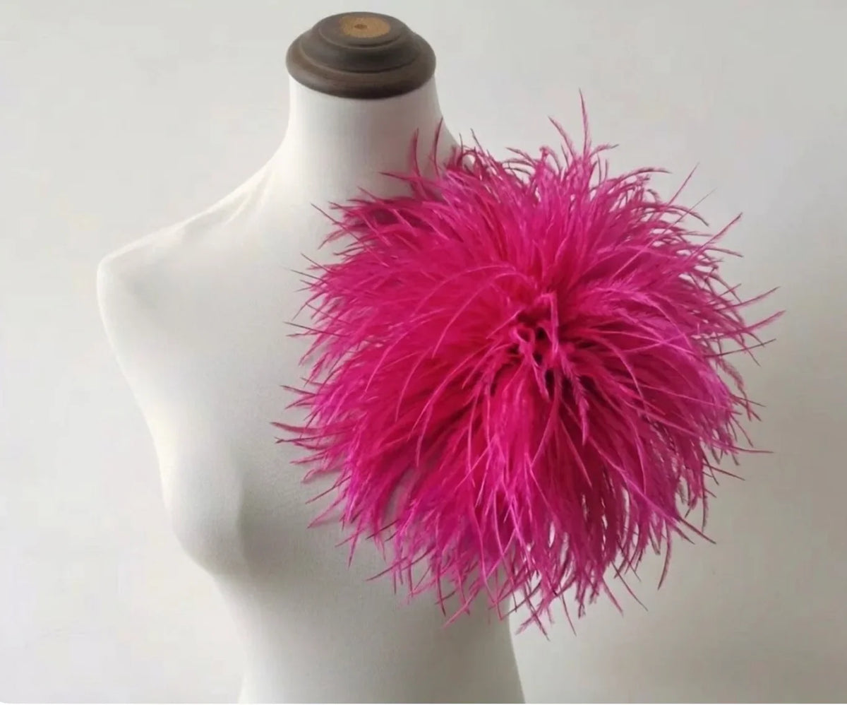 Hot pink ostrich feather brooch, stylish lapel pin for groom suits, weddings and special occasions