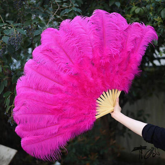 Hot pink ostrich feather fan, bold dance prop for burlesque, pride parades and festival outfits