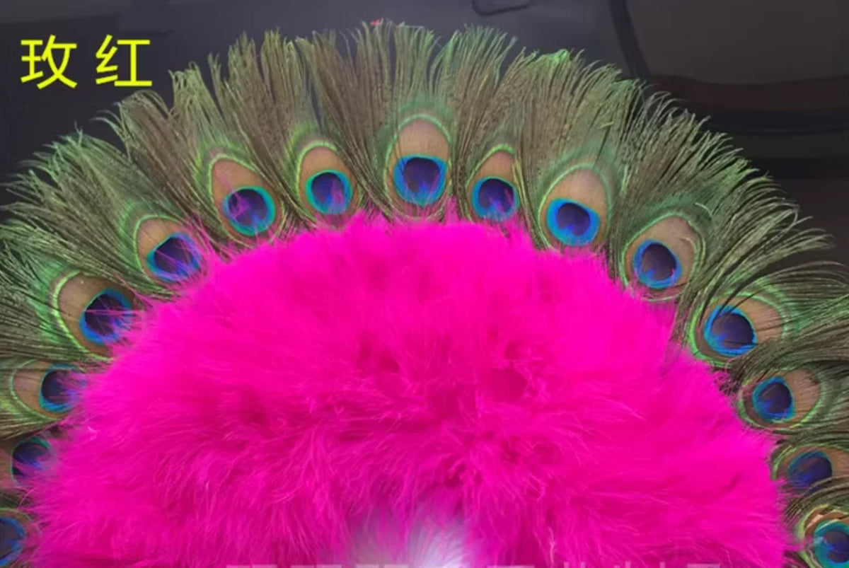 Hot pink peacock and ostrich feather fan, bold fan for photoshoots, performances and events