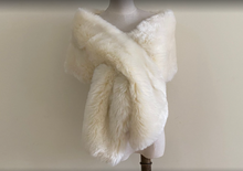 Load image into Gallery viewer, Ivory faux fur wrap stole, elegant and soft shrug for weddings, evening gowns and formal events
