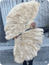 Load image into Gallery viewer, A pair of large Ivory Ostrich Feather Fans for burlesque dancing and stage performance.
