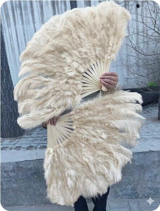ivory ostrich feather fan, soft neutral-toned fan for wedding photoshoots and events