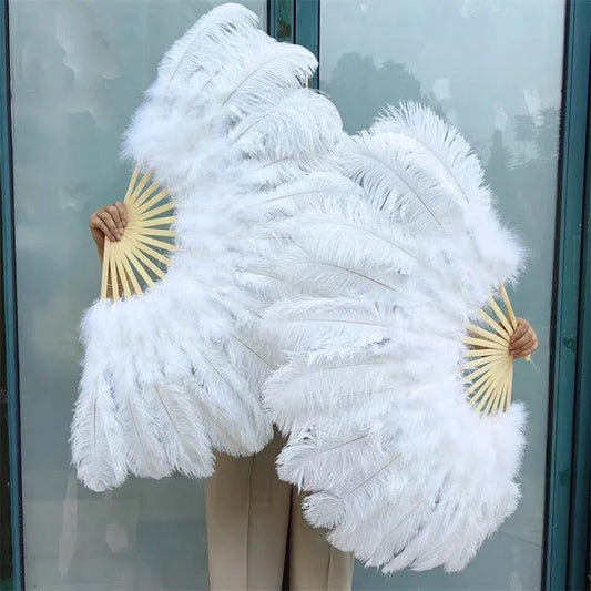 Large white feather fan, classic dance prop for burlesque performances, photoshoots and costume parties
