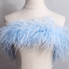 Load image into Gallery viewer, Light blue ostrich feather boa, soft feather scarf for baby showers, spring events and pastel-themed parties
