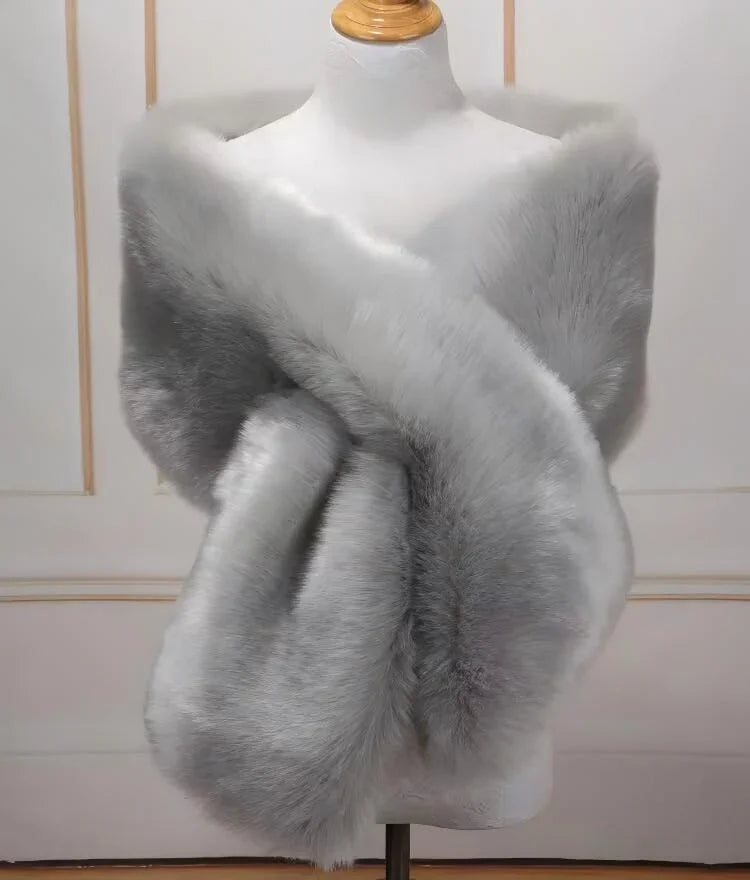 Light silver faux fur wrap, glamorous stole for weddings, New Year's events and evening parties