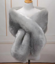 Load image into Gallery viewer, Light silver faux fur wrap, glamorous stole for weddings, New Year's events and evening parties
