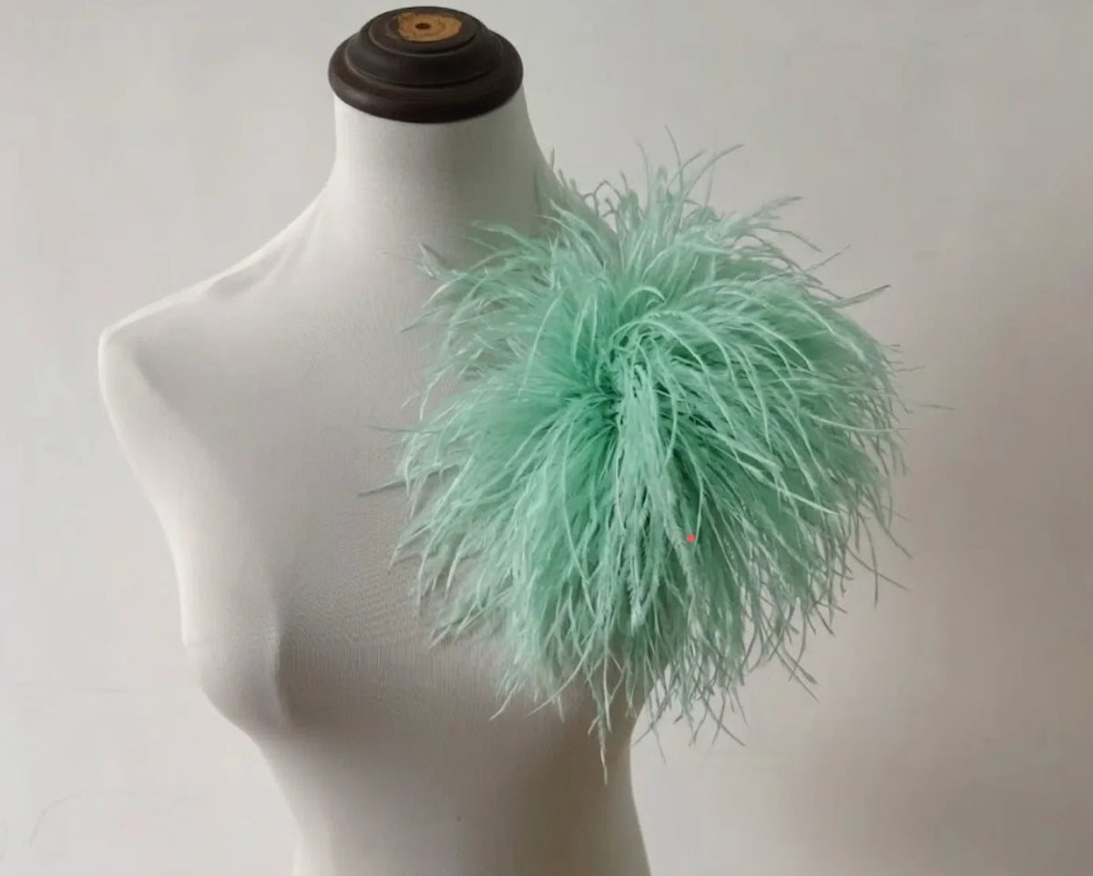 Mint green ostrich feather boutonniere, fresh lapel pin for groom suits, spring weddings and formal events