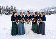 Load image into Gallery viewer, Navy blue faux fur wrap shawl for bridesmaids and winter wedding wear
