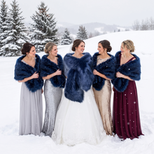 Load image into Gallery viewer, Faux Fur Wrap for Bridal Party &amp; Bridesmaids Winter Wedding Shawl
