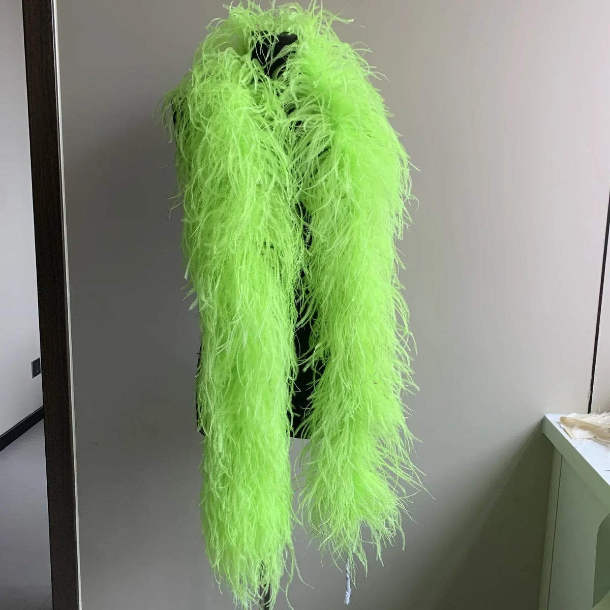 Neon green faux fur wrap for performances and events