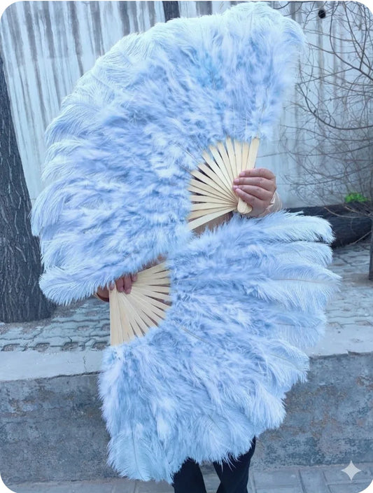  baby blue ostrich feather fans, large and fluffy for performances, events and weddings burlesque dancing and stage performance.
