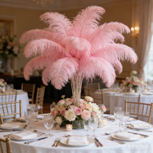 Load image into Gallery viewer, Pink ostrich feather centerpiece, elegant table decor for weddings, bridal showers and romantic events
