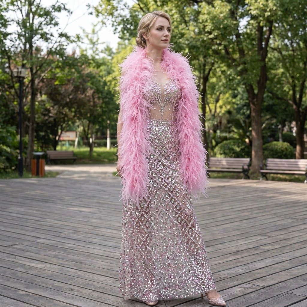 Deluxe Ostrich Feather Boa, 2 Yards Extra Thick Fluffy Feather Scarf for Bridal, Stage Performance, Burlesque & Event Accessories