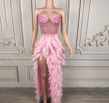 Load image into Gallery viewer, pink feathered and beaded dress
