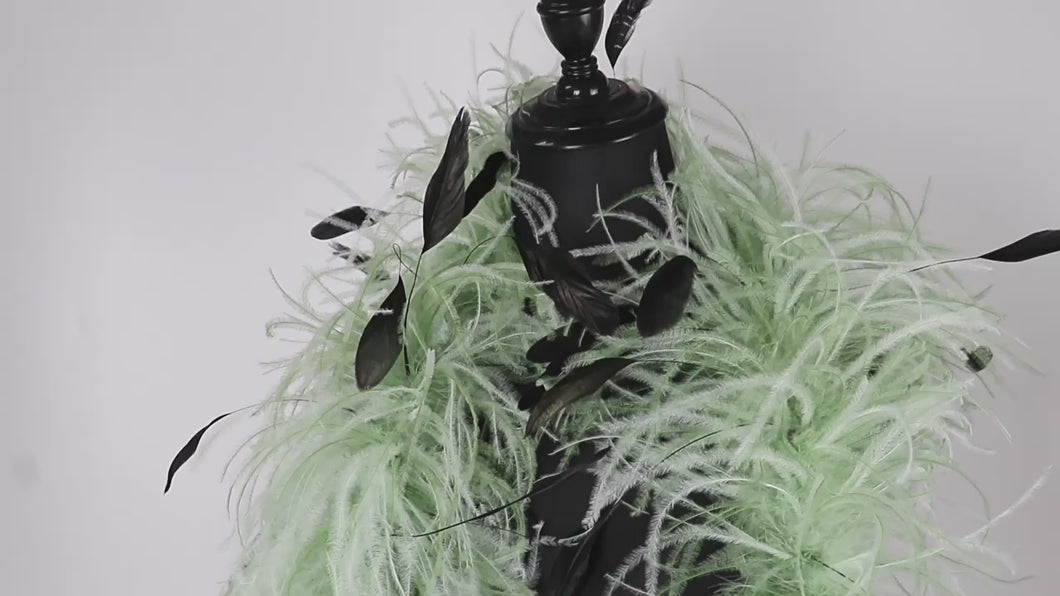4ply ostrich  feather Boa Dance Chand Mint Green with black feather tips 2yards long