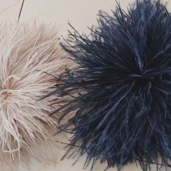 Luxury Ostrich Feather Brooch Pin - Oversized Fluffy Pom Pom Flower for Runway Style, Evening Gown, and Wedding Accessory - Champagne Nude Elegance