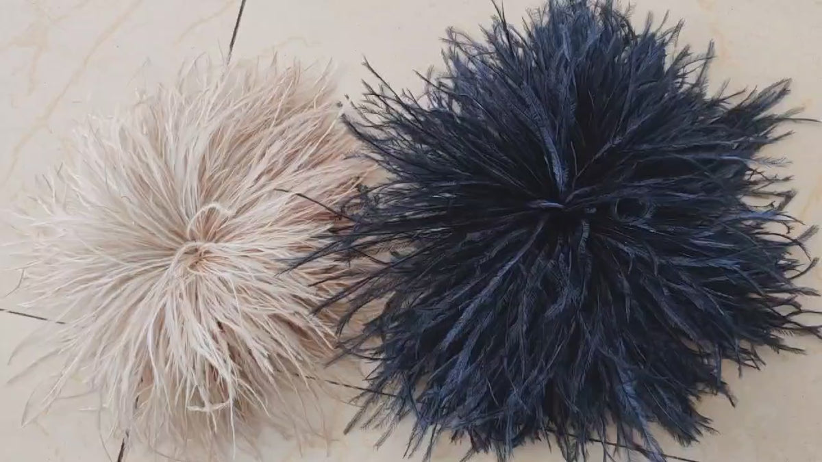 Luxury Ostrich Feather Brooch Pin - Oversized Fluffy Pom Pom Flower for Runway Style, Evening Gown, and Wedding Accessory - Champagne Nude Elegance