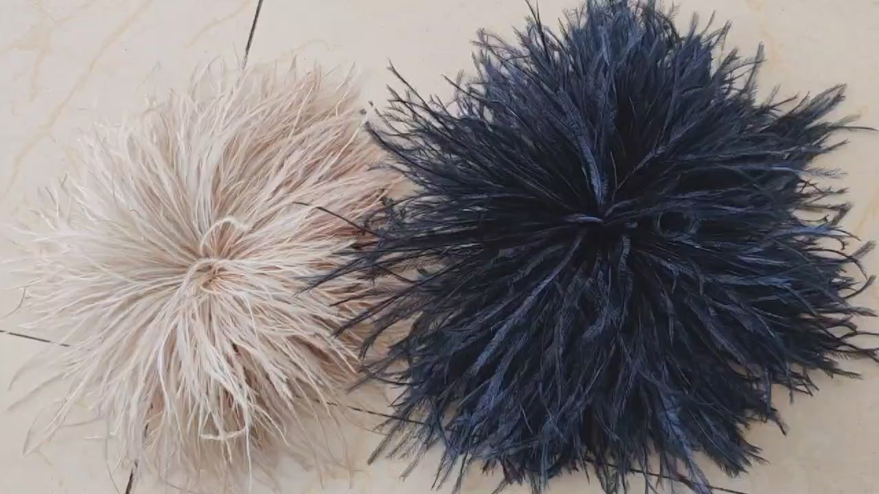 Luxury Ostrich Feather Brooch Pin - Oversized Fluffy Pom Pom Flower for Runway Style, Evening Gown, and Wedding Accessory - Champagne Nude Elegance