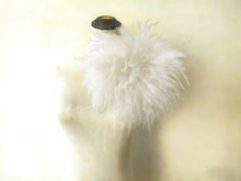 Load image into Gallery viewer, Pure white ostrich feather boutonniere, elegant lapel pin for weddings, prom and formal suits
