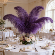 Load image into Gallery viewer, Purple ostrich feather centerpiece, rich table decor for weddings, banquets and elegant events
