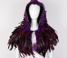 Load image into Gallery viewer, Purple feathered hood on a mannequin against a white background
