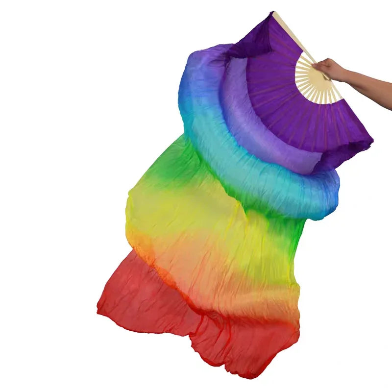 Rainbow gradient silk veil fan, lightweight handheld fan for belly dance, burlesque, pride events and photoshoots