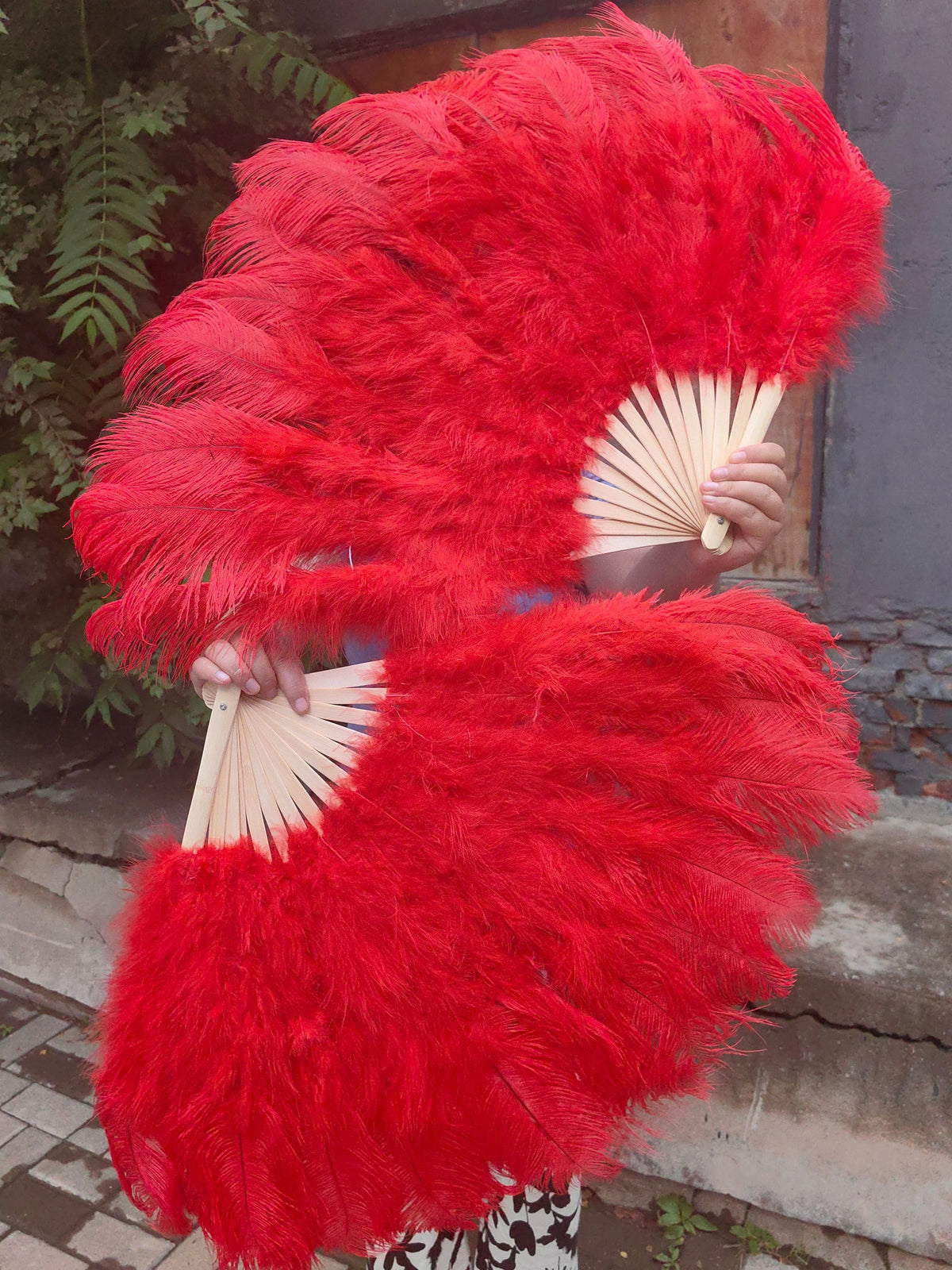Red Ostrich Feather Fan for stage performances, festivals and themed parties