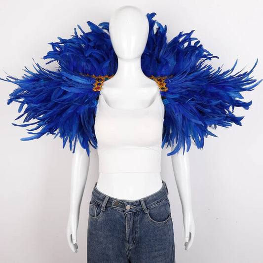 Royal blue feather bridal shawl, elegant shoulder cape for weddings, prom, and formal evening events