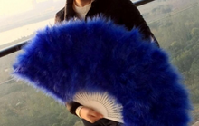 Load image into Gallery viewer, Large royal blue marabou feather fan, luxurious dance prop for burlesque, weddings and formal occasions
