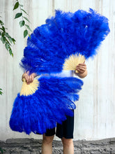 Load image into Gallery viewer, royal blue ostrich feather fan for burlesque dance
