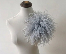 Load image into Gallery viewer, Silver gray ostrich feather boutonniere, minimalist lapel pin for modern weddings and formal suits
