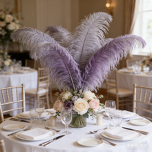 Load image into Gallery viewer, Silver ostrich feather centerpiece, glamorous table decor for weddings, New Year's events and elegant parties
