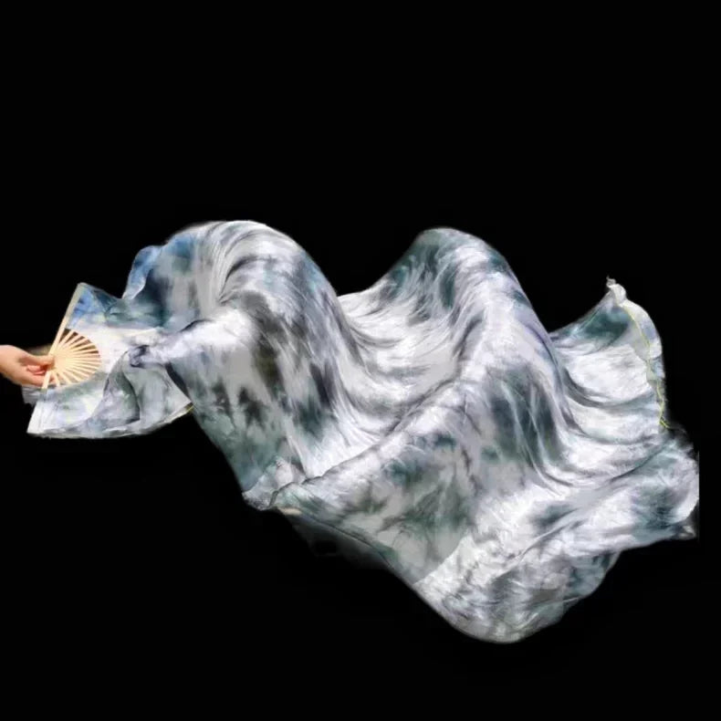 Silver and white silk veil fan, elegant handheld fan for performances, weddings, photoshoots and special occasions