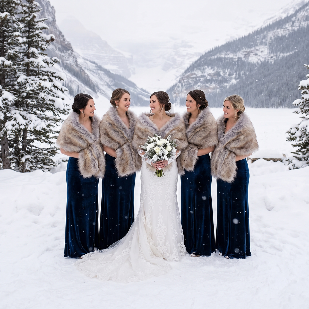 Faux Fur Wrap for Bridal Party & Bridesmaids Winter Wedding Shawl