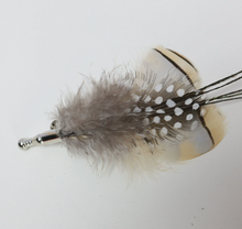 Load image into Gallery viewer, Spotted feather boutonniere for groom, elegant lapel pin for wedding suits and formal events
