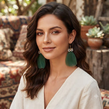 Load image into Gallery viewer, Handmade Long Vintage Feather Earrings — Boho Statement Dangles
