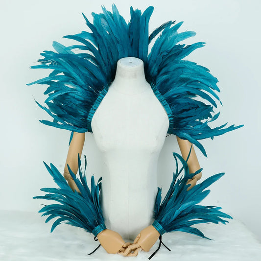 Turquoise aqua feather shoulder wrap, beach-themed and festival costume accessory for women
