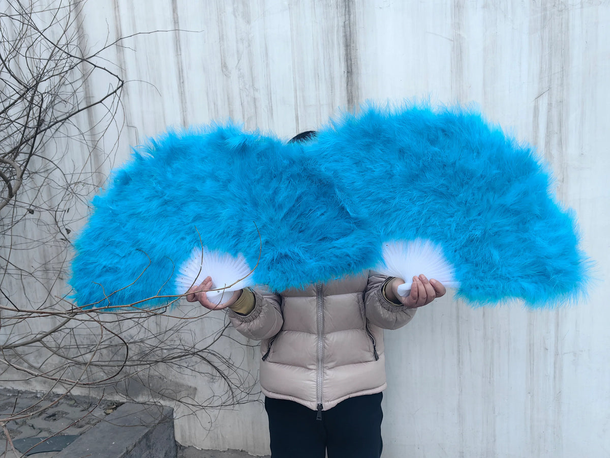 Turquoise blue marabou feather fan, cool-toned fan for bridal events, weddings and photoshoots