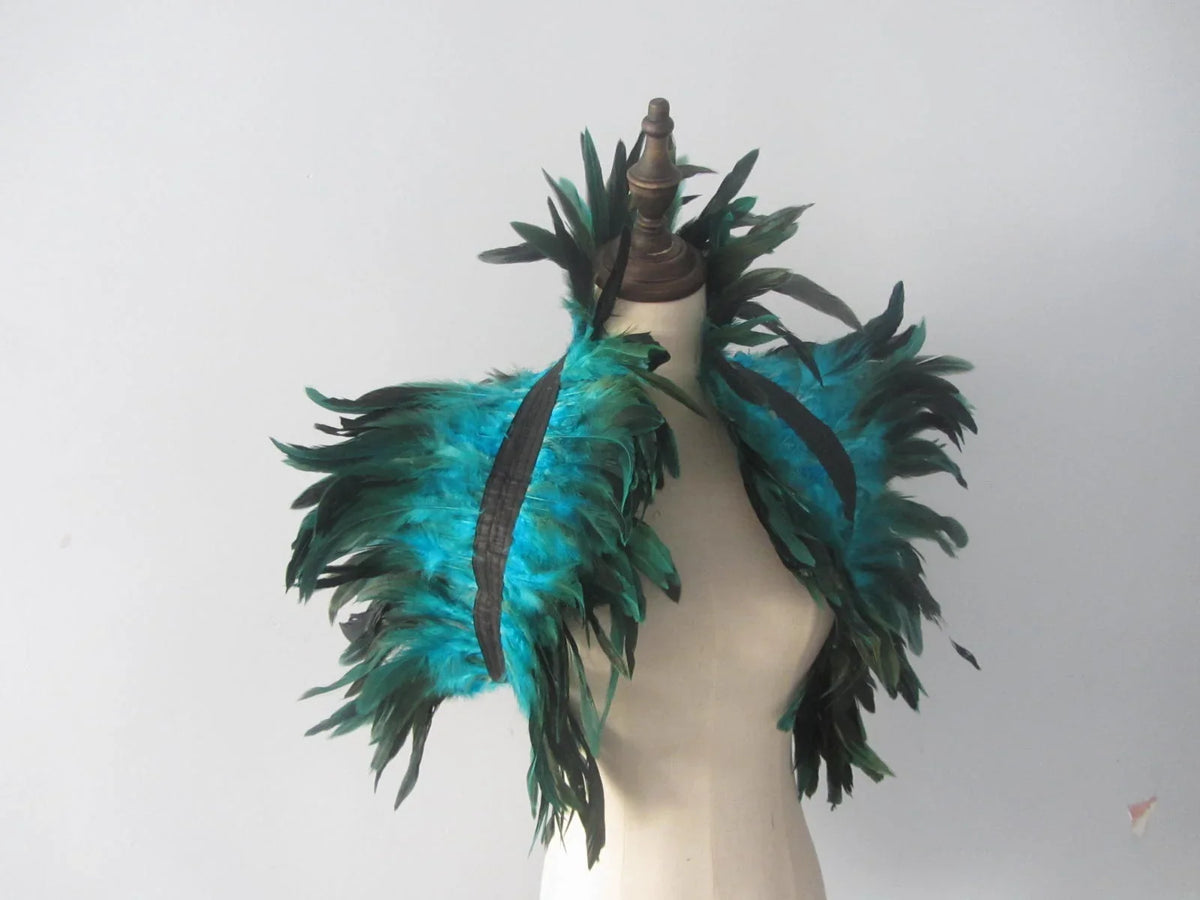 Turquoise green feather shoulder headpiece, bold feather accessory for photo shoots, carnivals and performances