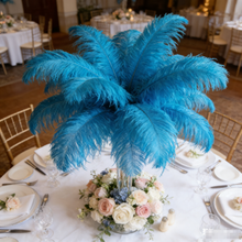Load image into Gallery viewer, Turquoise ostrich feather centerpiece, vibrant table decor for beach weddings, summer parties and tropical-themed events
