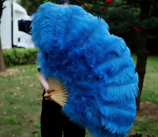 large turquoise feather fan for burlesque dance