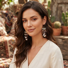 Load image into Gallery viewer, Handmade Long Vintage Feather Earrings — Boho Statement Dangles
